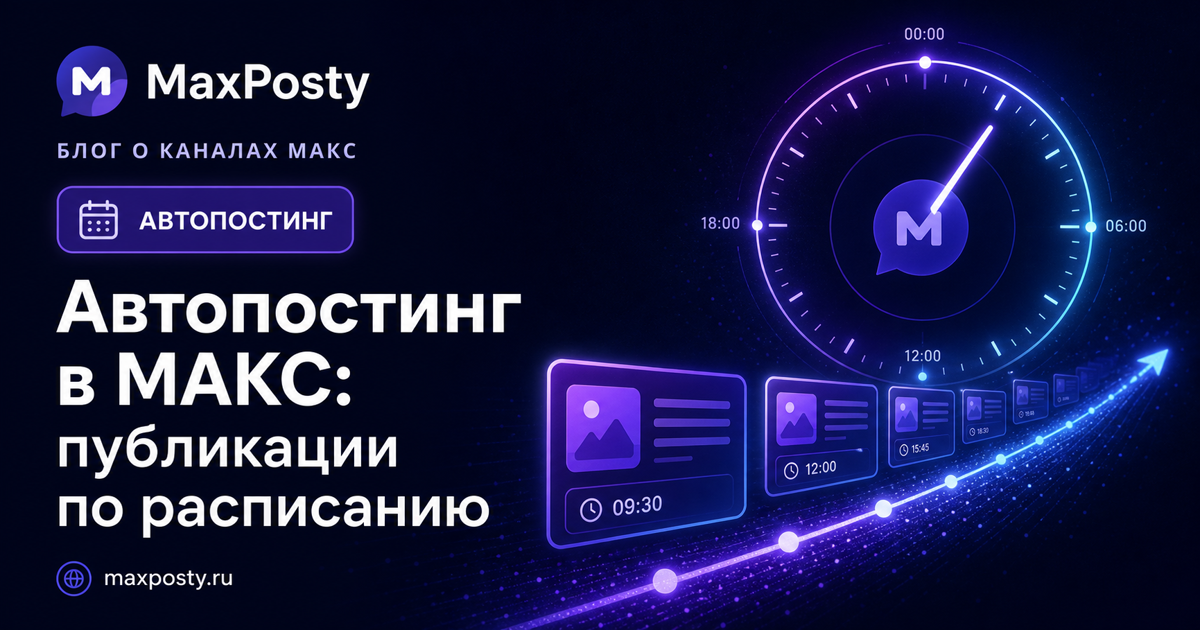 Обложка статьи «Автопостинг в МАКС: как настроить публикации по расписанию»